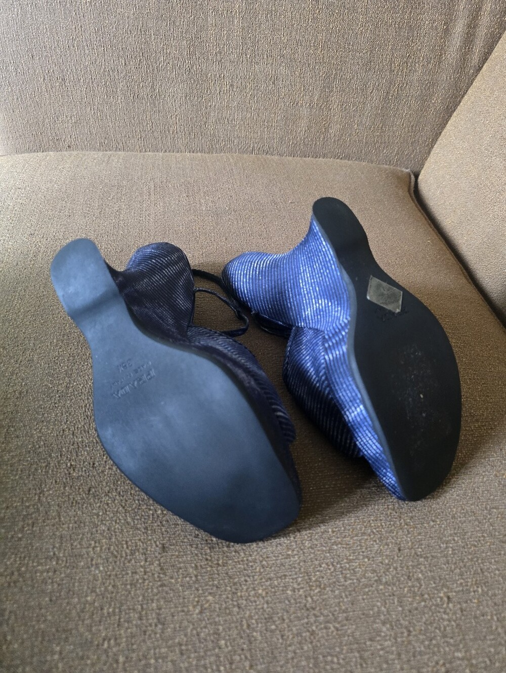 Prada Navy Textured Strappy Wedge Sandals 38.5 - Picture 5 of 9